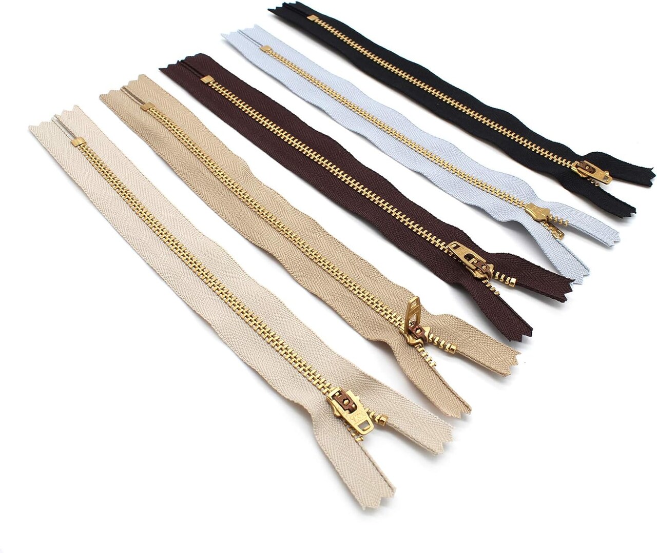 YKK Sale 7" Brass Pants Zipper YKK#4.5 Assortment Color Black, Brown, Lite Beige, Beige, Lite Grey (5 Zippers/Pack)